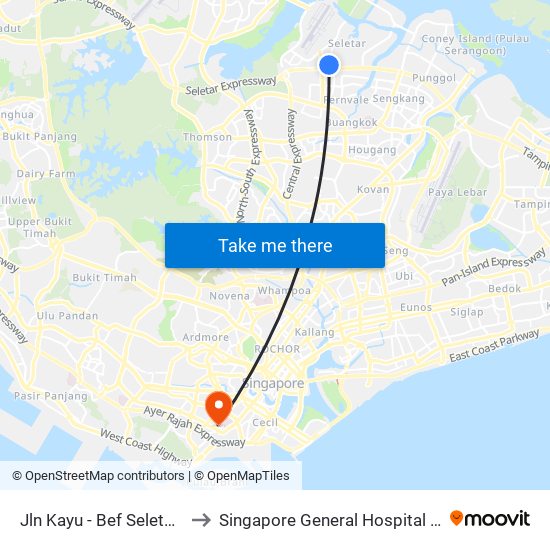 Jln Kayu - Bef Seletar Camp G (68111) to Singapore General Hospital Major Operating Theatre map