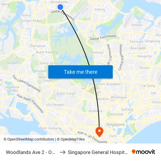 Woodlands Ave 2 - Opp Casablanca (46221) to Singapore General Hospital Major Operating Theatre map