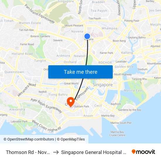 Thomson Rd - Novena Stn (50038) to Singapore General Hospital Major Operating Theatre map