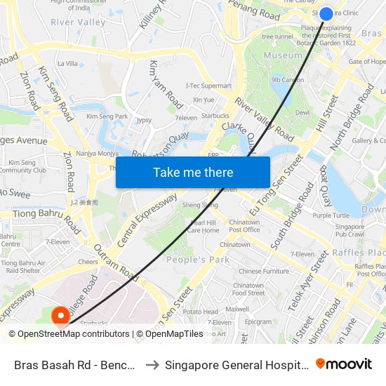 Bras Basah Rd - Bencoolen Stn Exit B (08069) to Singapore General Hospital Major Operating Theatre map