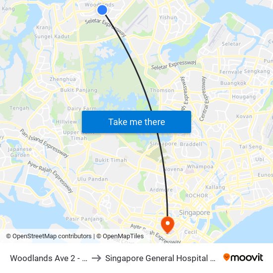 Woodlands Ave 2 - Blk 511 (46331) to Singapore General Hospital Major Operating Theatre map