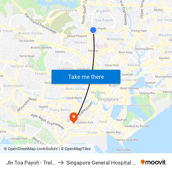 Jln Toa Payoh - Trellis Twrs (52071) to Singapore General Hospital Major Operating Theatre map