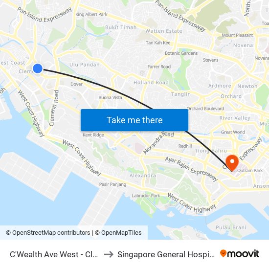 C'Wealth Ave West - Clementi Stn Exit A (17171) to Singapore General Hospital Major Operating Theatre map