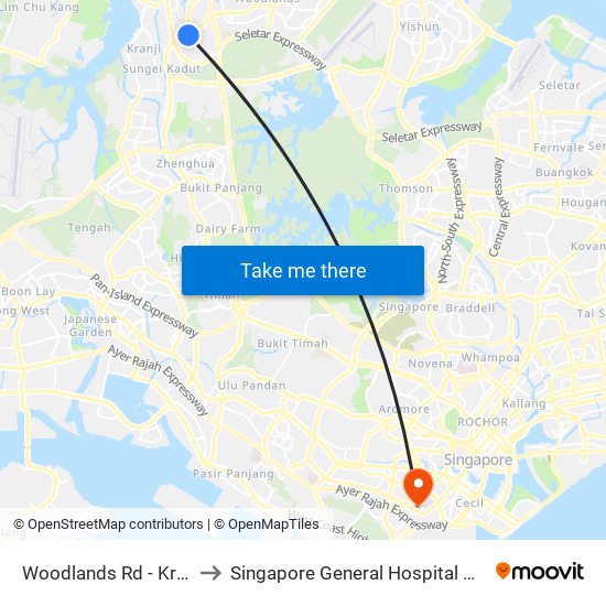 Woodlands Rd - Kranji Stn (45139) to Singapore General Hospital Major Operating Theatre map