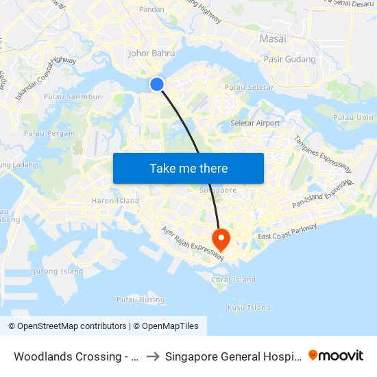 Woodlands Crossing - W'Lands Checkpt (46109) to Singapore General Hospital Major Operating Theatre map