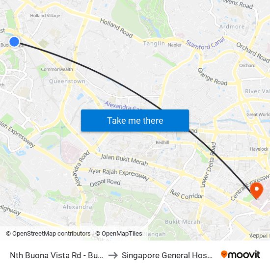 Nth Buona Vista Rd - Buona Vista Stn Exit D (11369) to Singapore General Hospital Major Operating Theatre map