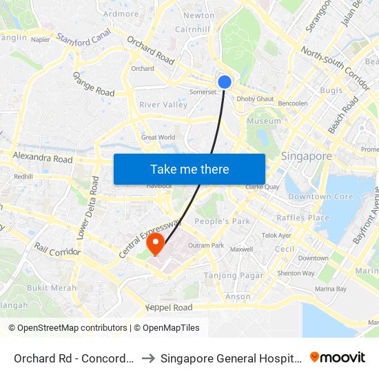 Orchard Rd - Concorde Hotel S'Pore (08138) to Singapore General Hospital Major Operating Theatre map