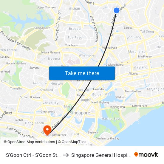 S'Goon Ctrl - S'Goon Stn Exit C/Blk 201 (66359) to Singapore General Hospital Major Operating Theatre map