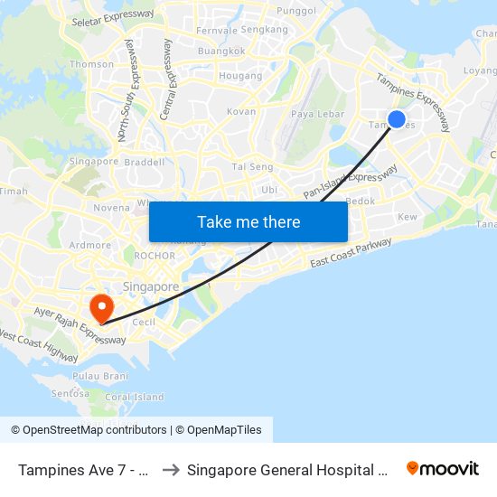 Tampines Ave 7 - Blk 503 (76199) to Singapore General Hospital Major Operating Theatre map