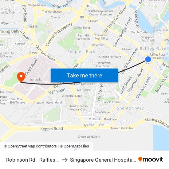 Robinson Rd - Raffles Pl Stn Exit F (03031) to Singapore General Hospital Major Operating Theatre map