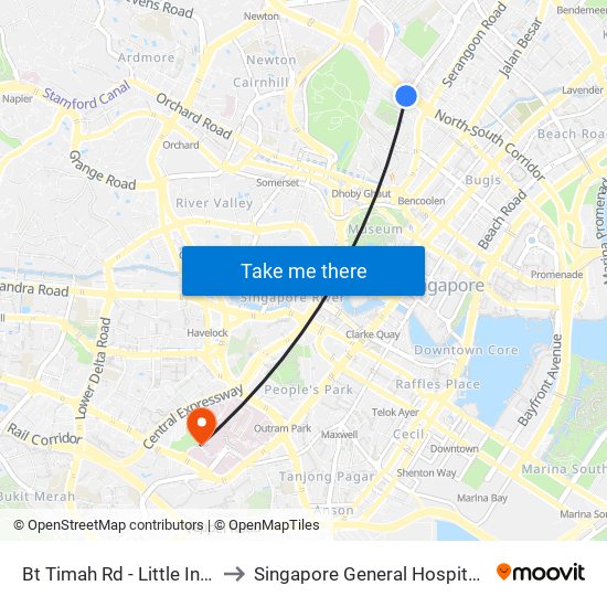 Bt Timah Rd - Little India Stn Exit A (40011) to Singapore General Hospital Major Operating Theatre map