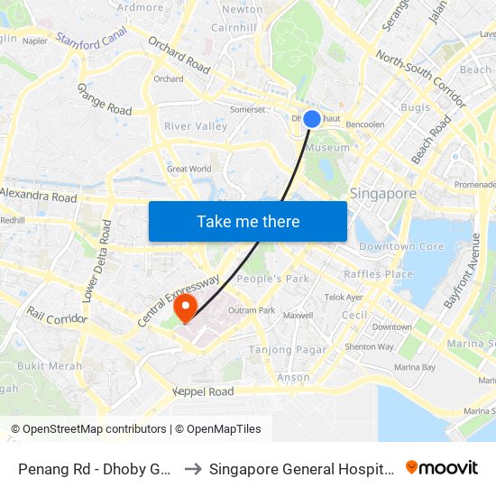 Penang Rd - Dhoby Ghaut Stn Exit B (08031) to Singapore General Hospital Major Operating Theatre map