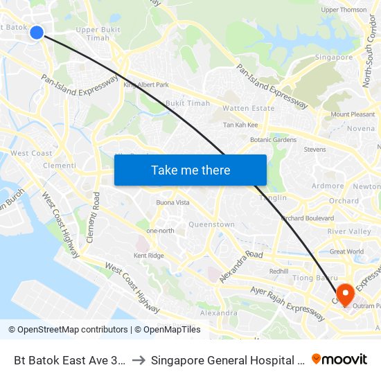 Bt Batok East Ave 3 - Blk 283 (43189) to Singapore General Hospital Major Operating Theatre map