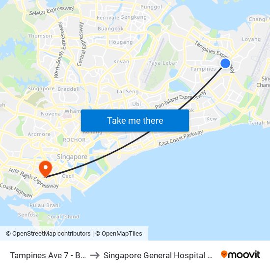 Tampines Ave 7 - Blk 497d (76241) to Singapore General Hospital Major Operating Theatre map