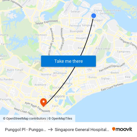 Punggol Pl - Punggol Temp Int (65009) to Singapore General Hospital Major Operating Theatre map