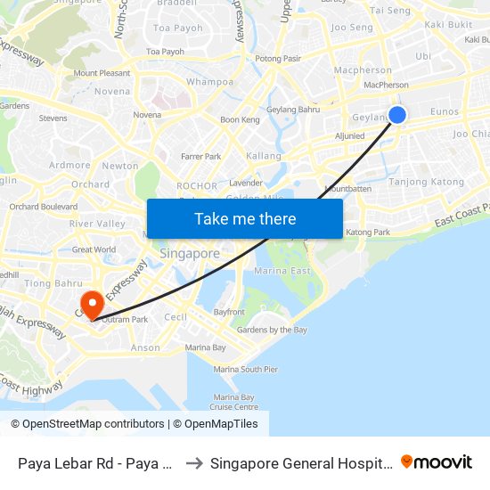 Paya Lebar Rd - Paya Lebar Stn Exit B (81111) to Singapore General Hospital Major Operating Theatre map