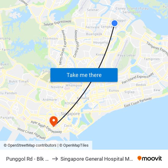 Punggol Rd - Blk 298a (65061) to Singapore General Hospital Major Operating Theatre map