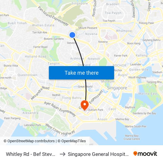 Whitley Rd - Bef Stevens Stn Exit 4 (40239) to Singapore General Hospital Major Operating Theatre map