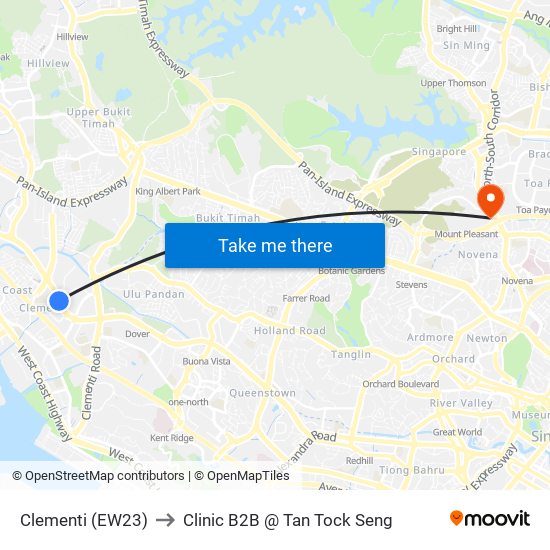 Clementi (EW23) to Clinic B2B @ Tan Tock Seng map