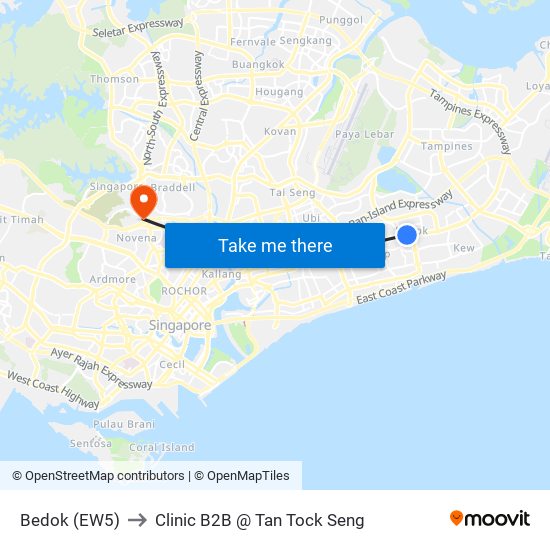 Bedok (EW5) to Clinic B2B @ Tan Tock Seng map