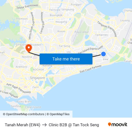 Tanah Merah (EW4) to Clinic B2B @ Tan Tock Seng map