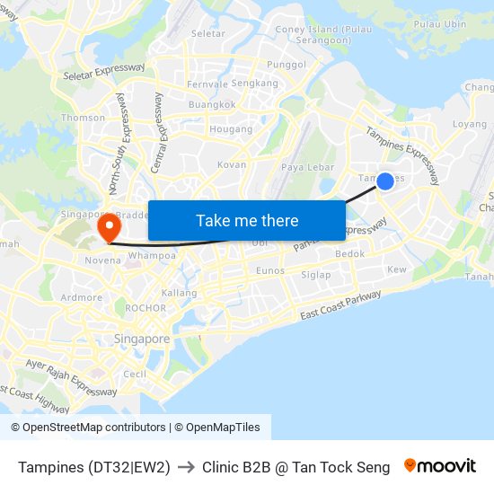 Tampines (DT32|EW2) to Clinic B2B @ Tan Tock Seng map
