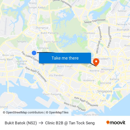 Bukit Batok (NS2) to Clinic B2B @ Tan Tock Seng map