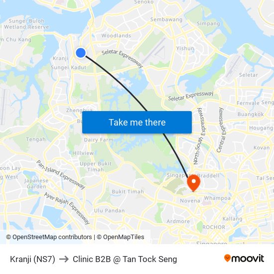 Kranji (NS7) to Clinic B2B @ Tan Tock Seng map