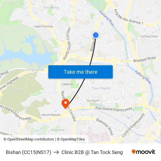 Bishan (CC15|NS17) to Clinic B2B @ Tan Tock Seng map