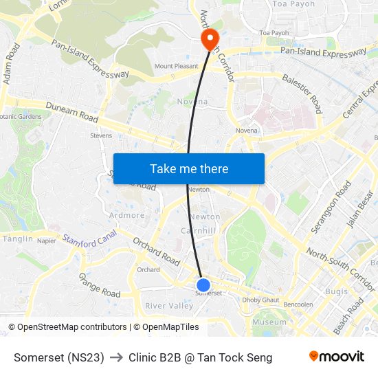 Somerset (NS23) to Clinic B2B @ Tan Tock Seng map