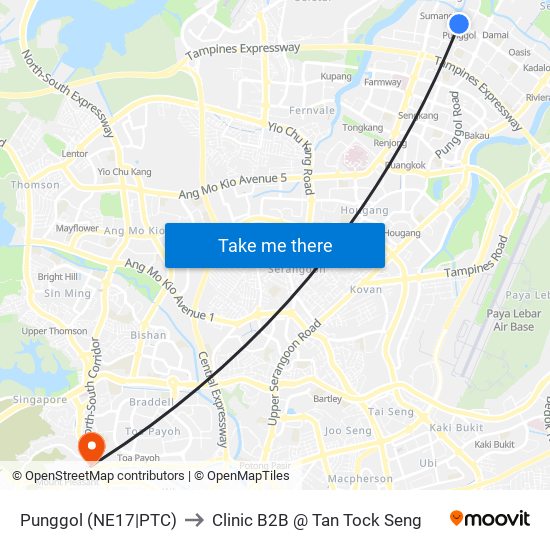 Punggol (NE17|PTC) to Clinic B2B @ Tan Tock Seng map