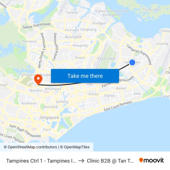 Tampines Ctrl 1 - Tampines Int (75009) to Clinic B2B @ Tan Tock Seng map