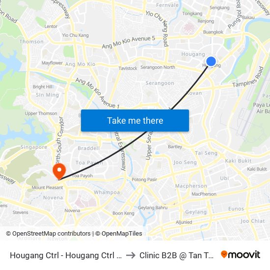 Hougang Ctrl - Hougang Ctrl Int (64009) to Clinic B2B @ Tan Tock Seng map