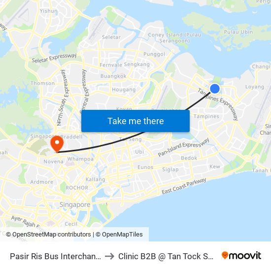 Pasir Ris Bus Interchange to Clinic B2B @ Tan Tock Seng map