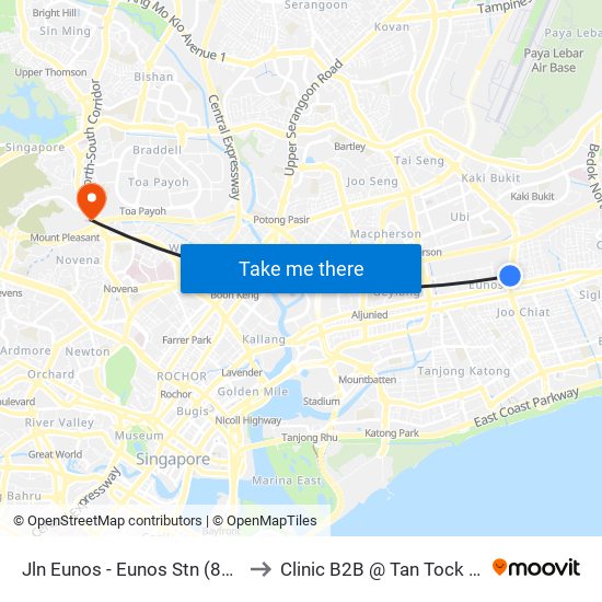 Jln Eunos - Eunos Stn (83101) to Clinic B2B @ Tan Tock Seng map