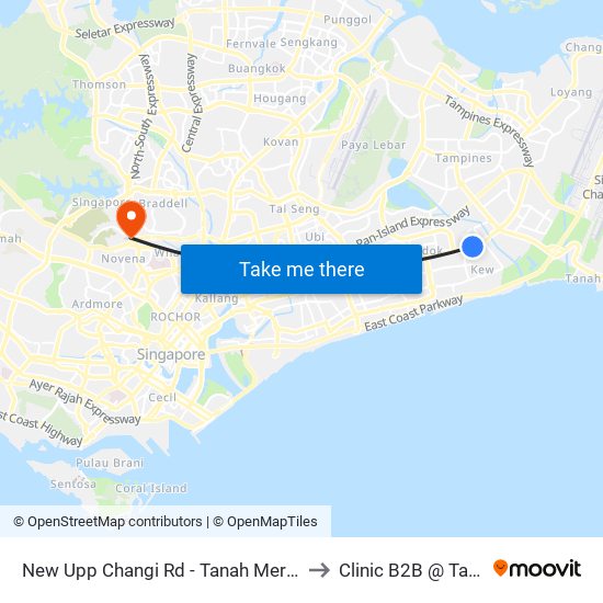 New Upp Changi Rd - Tanah Merah Stn Exit A (85099) to Clinic B2B @ Tan Tock Seng map