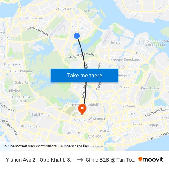 Yishun Ave 2 - Opp Khatib Stn (59049) to Clinic B2B @ Tan Tock Seng map