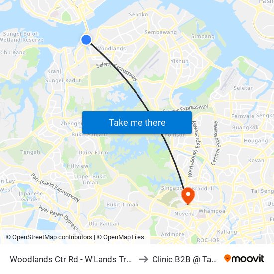 Woodlands Ctr Rd - W'Lands Train Checkpt (46069) to Clinic B2B @ Tan Tock Seng map