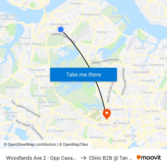 Woodlands Ave 2 - Opp Casablanca (46221) to Clinic B2B @ Tan Tock Seng map