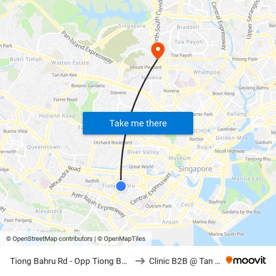 Tiong Bahru Rd - Opp Tiong Bahru Stn (10161) to Clinic B2B @ Tan Tock Seng map