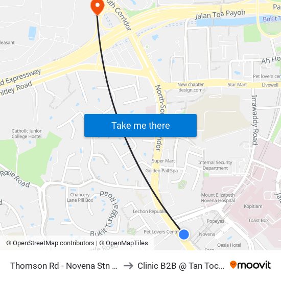 Thomson Rd - Novena Stn (50038) to Clinic B2B @ Tan Tock Seng map