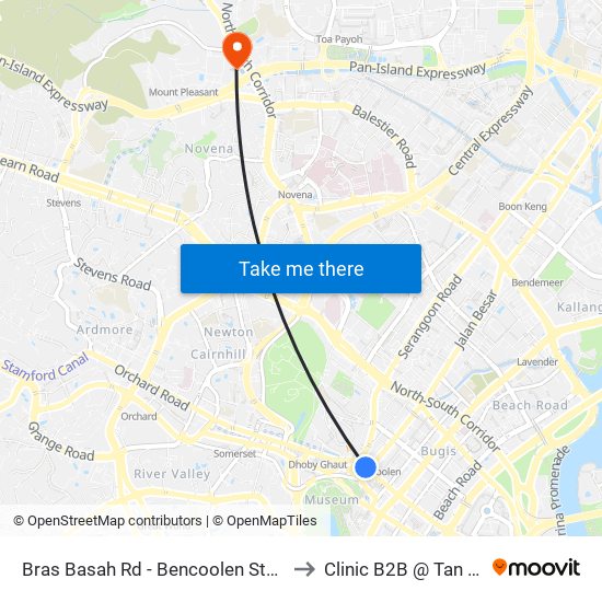 Bras Basah Rd - Bencoolen Stn Exit B (08069) to Clinic B2B @ Tan Tock Seng map