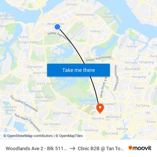 Woodlands Ave 2 - Blk 511 (46331) to Clinic B2B @ Tan Tock Seng map