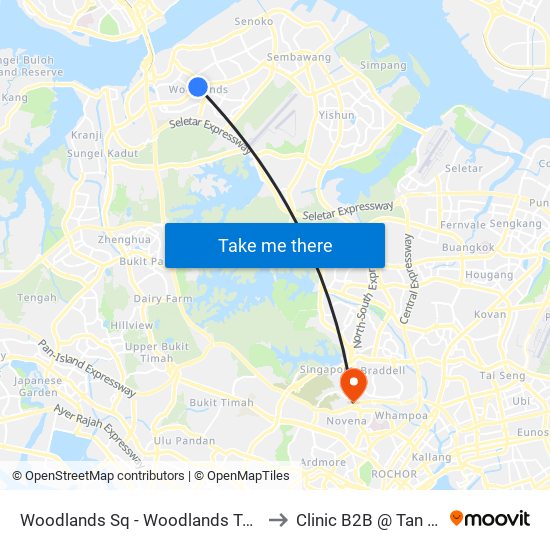 Woodlands Sq - Woodlands Temp Int (47009) to Clinic B2B @ Tan Tock Seng map