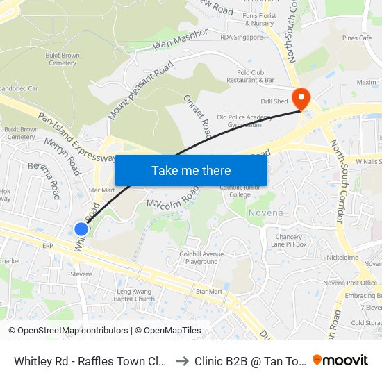 Whitley Rd - Raffles Town Club (40231) to Clinic B2B @ Tan Tock Seng map