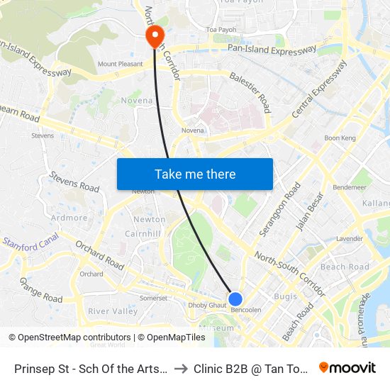 Prinsep St - Sch Of the Arts (08079) to Clinic B2B @ Tan Tock Seng map