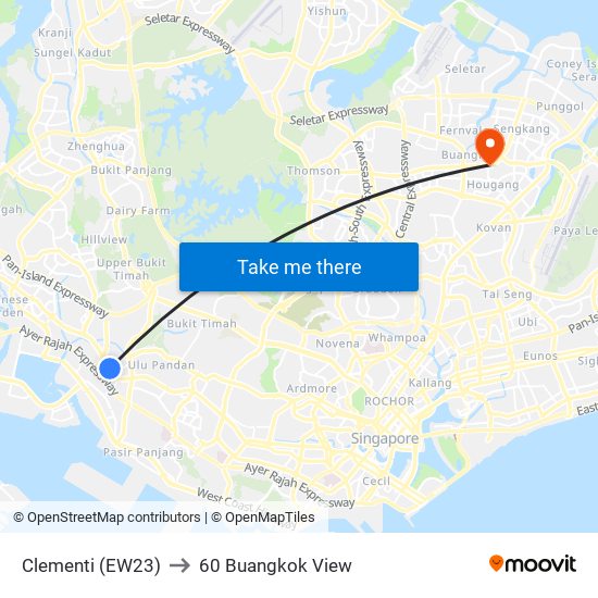 Clementi (EW23) to 60 Buangkok View map