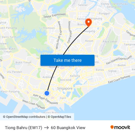 Tiong Bahru (EW17) to 60 Buangkok View map