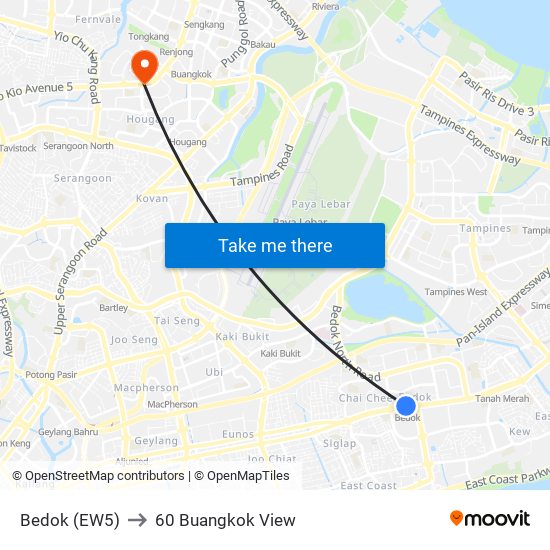 Bedok (EW5) to 60 Buangkok View map
