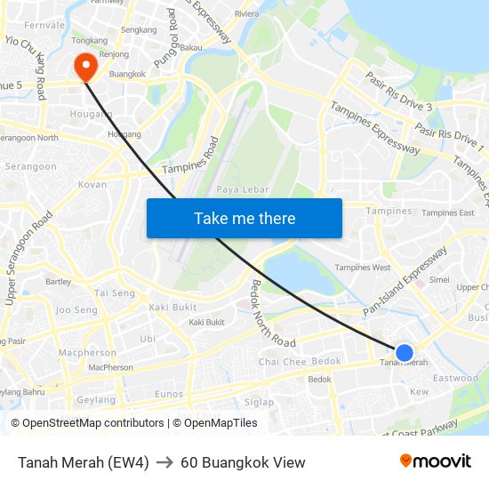 Tanah Merah (EW4) to 60 Buangkok View map